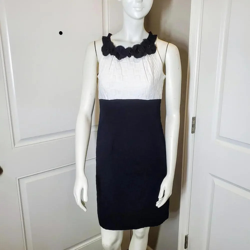 Taylor White & Black Flower Collar Sleeveless Sheath Dress Size 4 NWOT